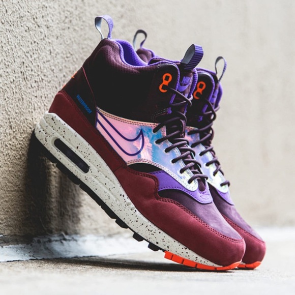 Rare Nike Air Max 1 Sneakerboot Burgundy Hyper Grape and Holographic.